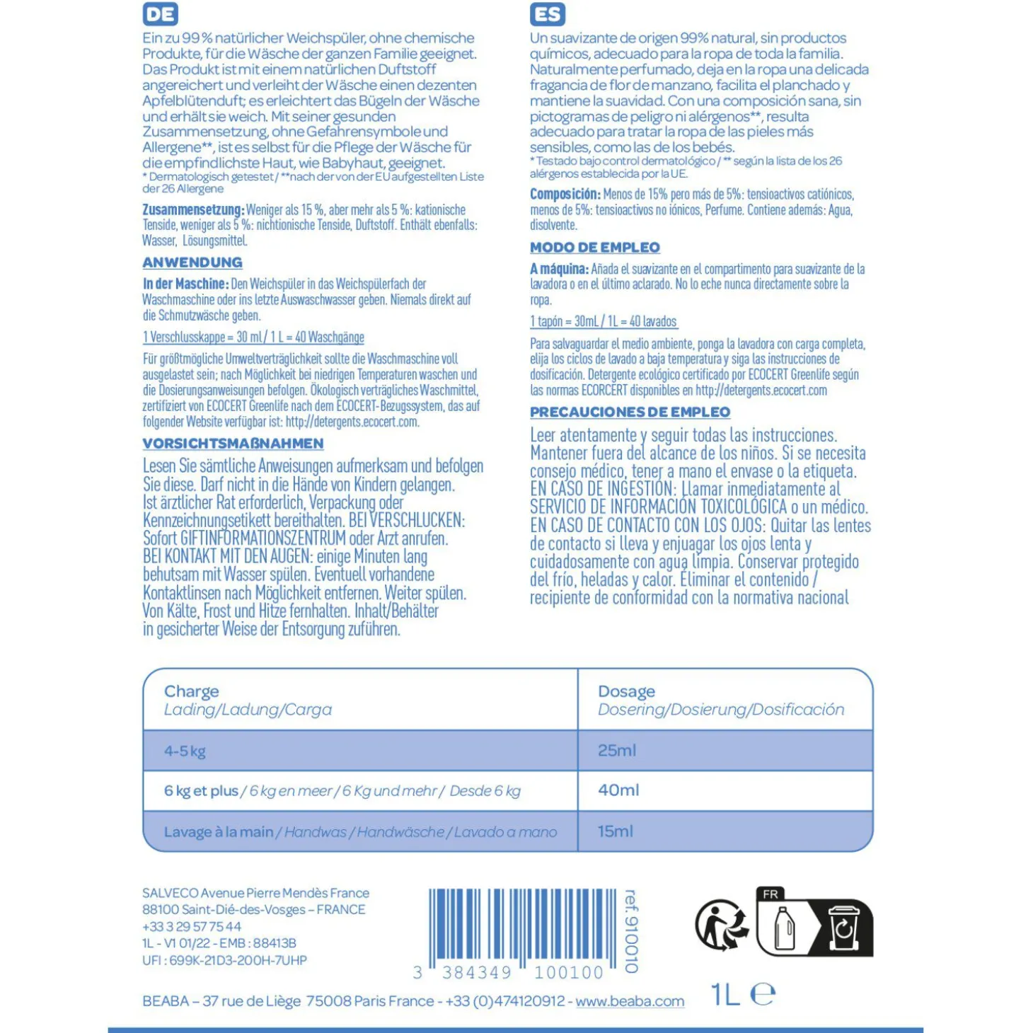 Assouplissant 1L fleurs de pommier