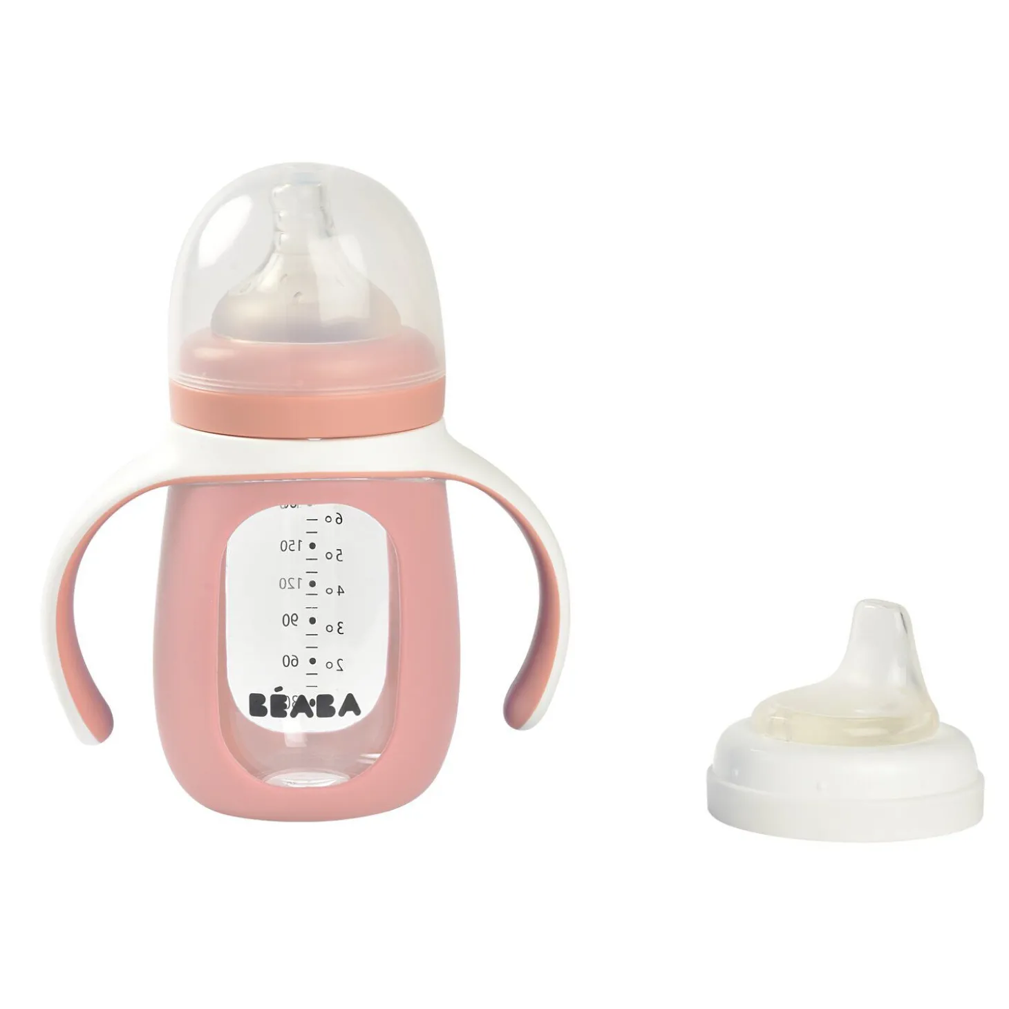 Biberon d'apprentissage en verre 2 en 1 - 210ml Vieux rose