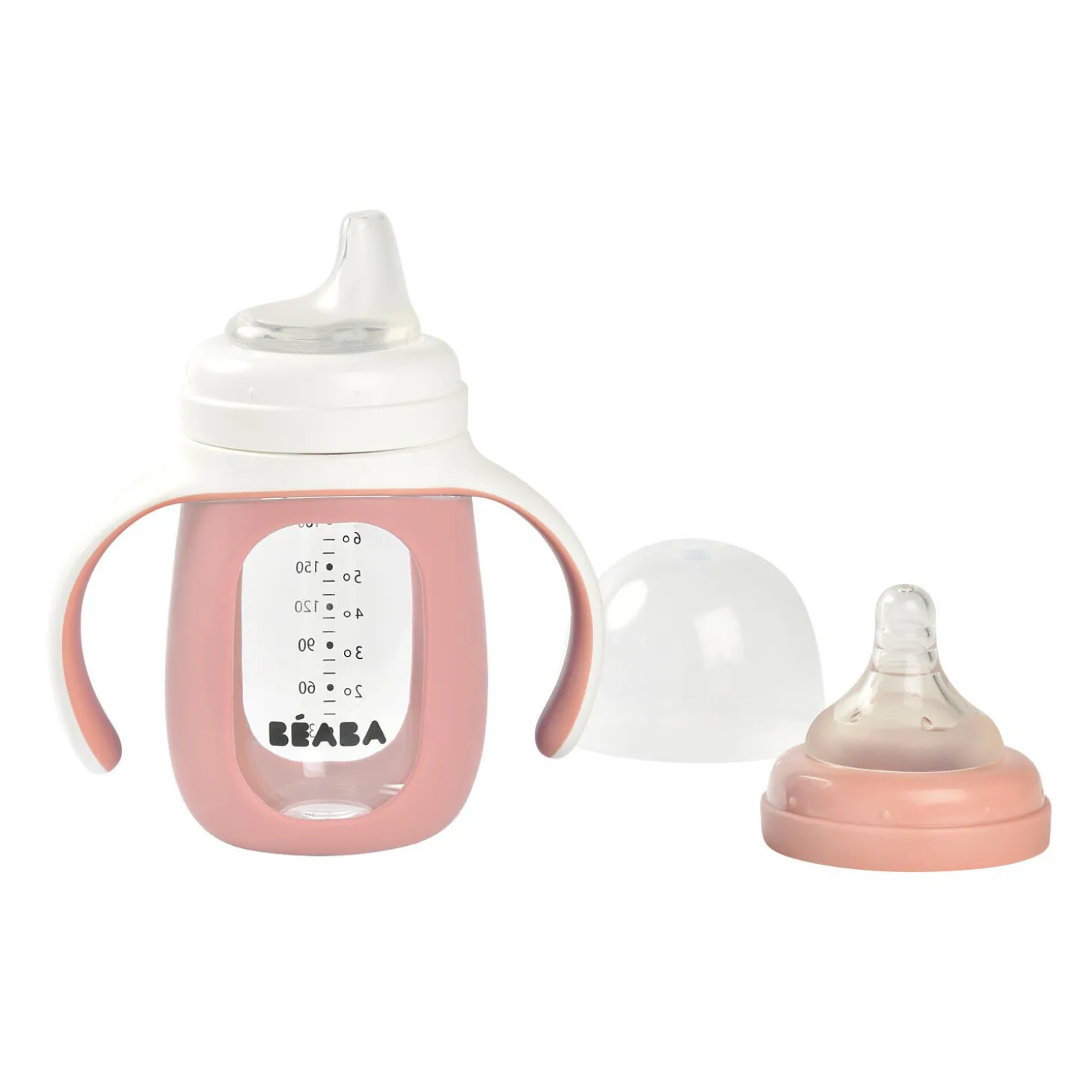 Biberon d'apprentissage en verre 2 en 1 - 210ml Vieux rose