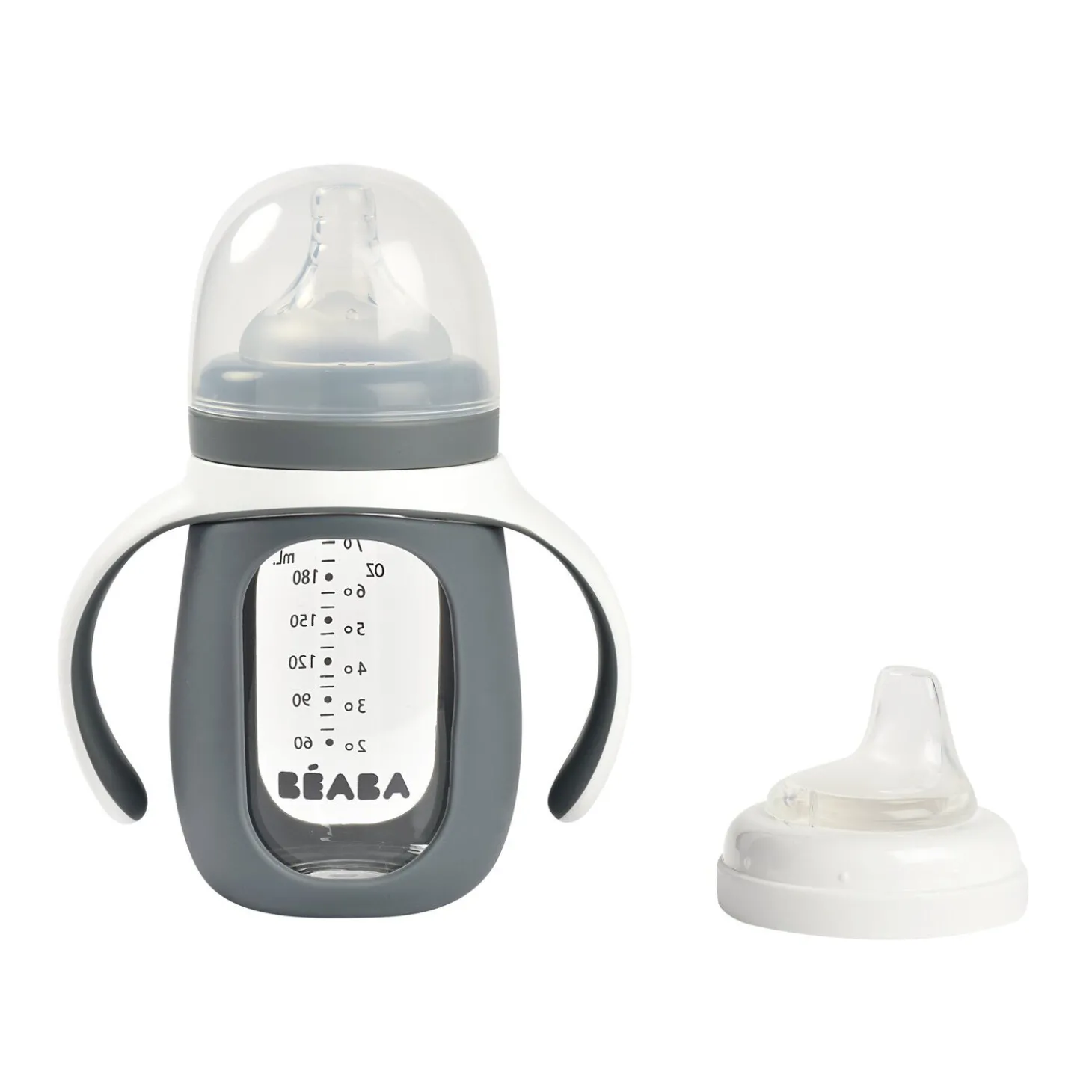 Biberon d'apprentissage en verre 2 en 1 - 210ml Gris minéral