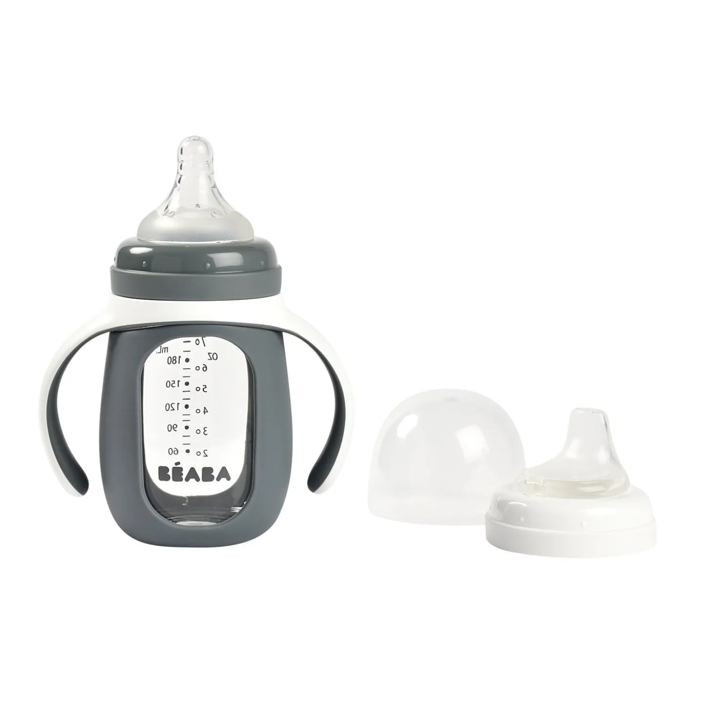 Biberon d'apprentissage en verre 2 en 1 - 210ml Gris minéral