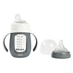 Biberon d'apprentissage en verre 2 en 1 - 210ml Gris minéral