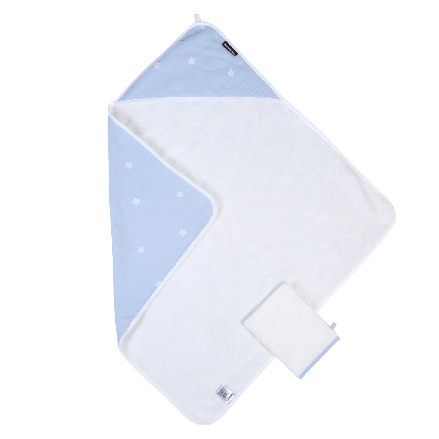 Cape De Bain + Gant - 80x80 Cm - Mousseline Fleur - Bleue