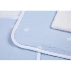 Cape De Bain + Gant - 80x80 Cm - Mousseline Fleur - Bleue