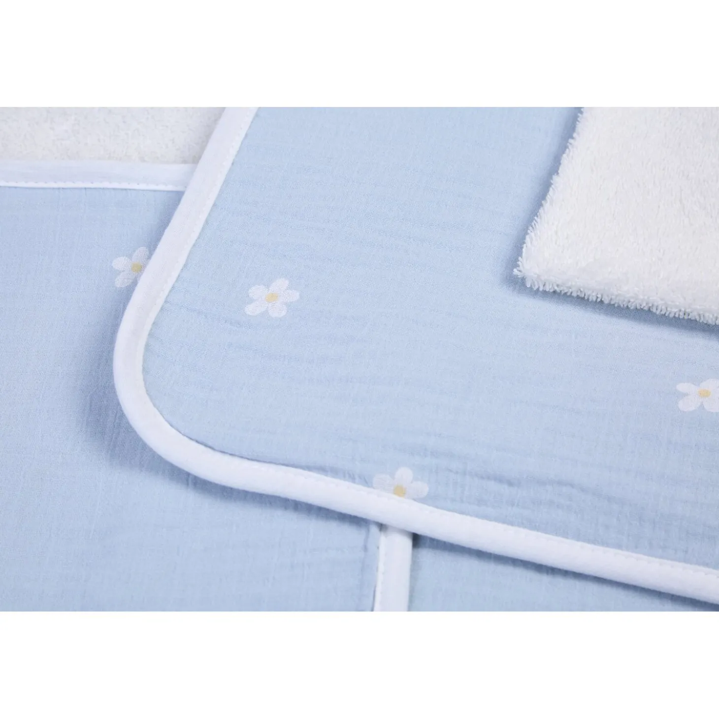 Cape De Bain + Gant - 80x80 Cm - Mousseline Fleur - Bleue