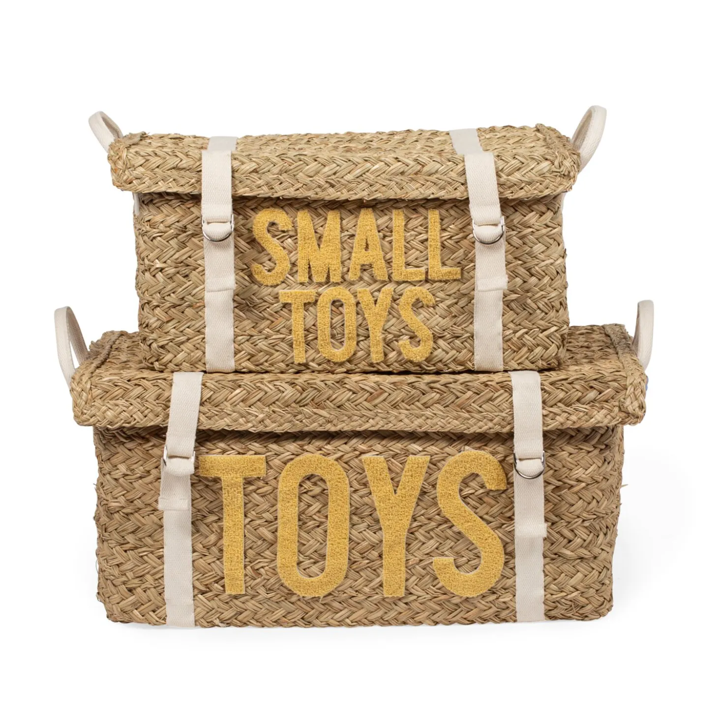 Coffre à jouets en rotin jaune 2pcs