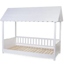 Lit Cabane Avec Toit - 90x200 Cm - Bois - Blanc