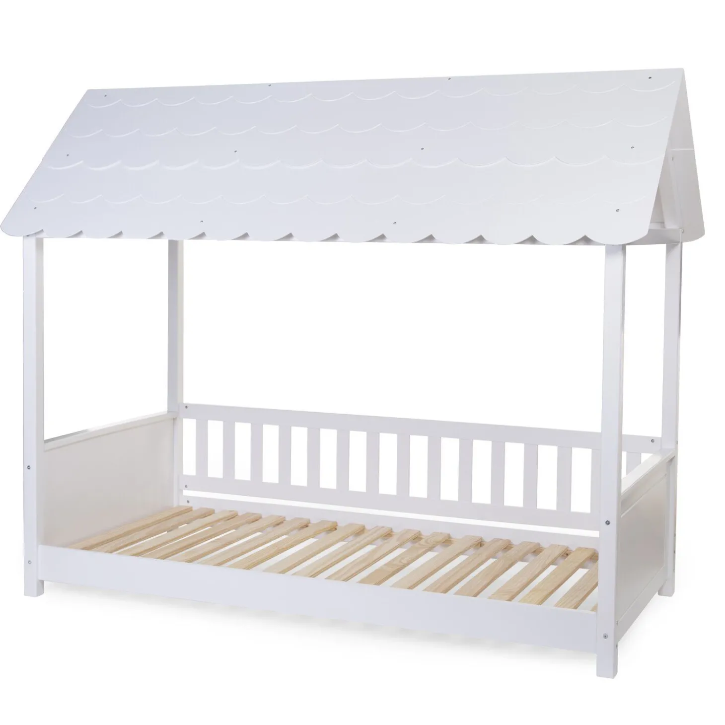 Lit Cabane Avec Toit - 90x200 Cm - Bois - Blanc