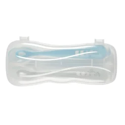 Lot 2 cuillères 1er âge silicone avec boite de transport Bleu/Gris