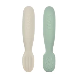 Lot 2 pré-cuillères d'apprentissage silicone Vert sauge/Gris velours
