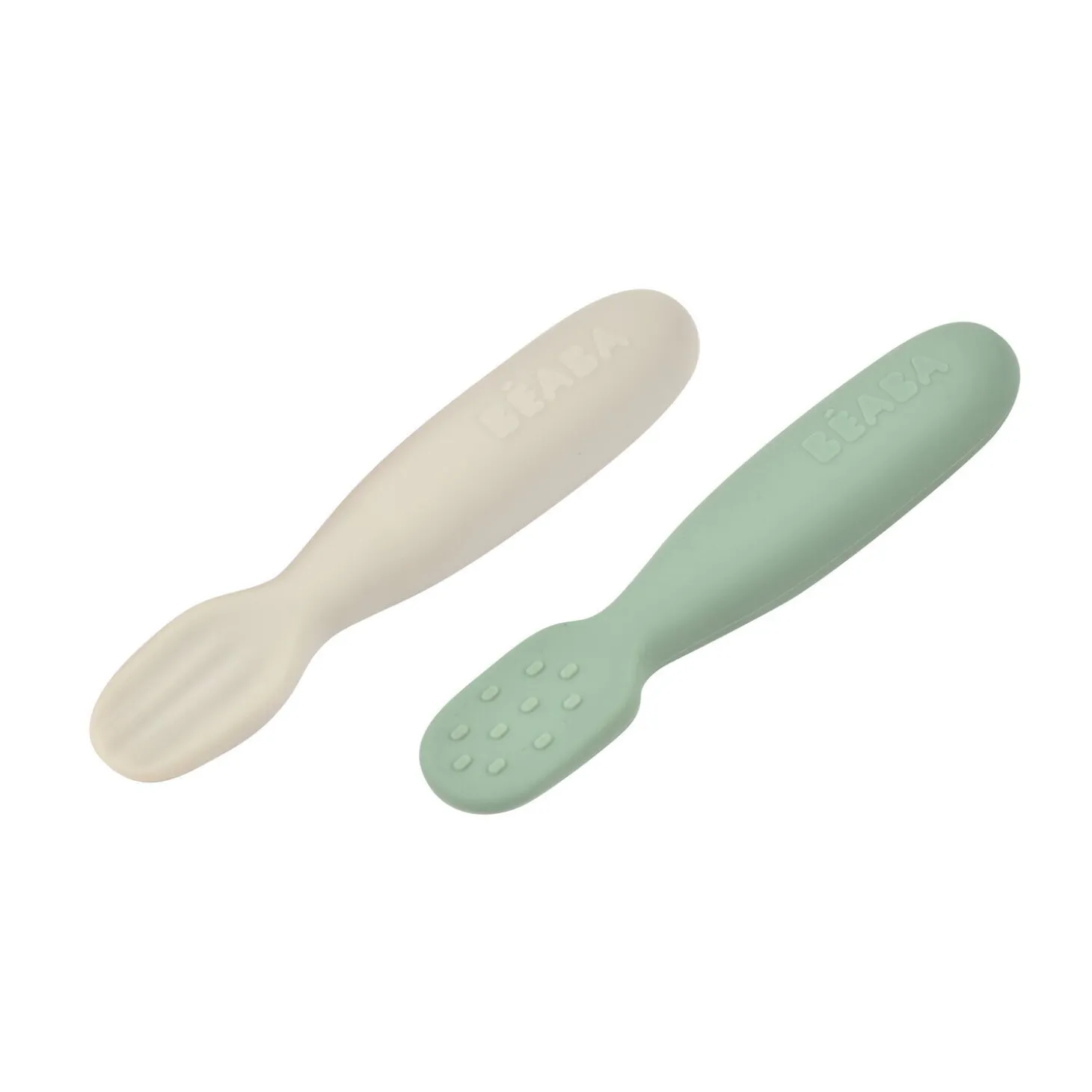 Lot 2 pré-cuillères d'apprentissage silicone Vert sauge/Gris velours