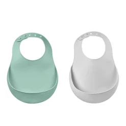 Lot de 2 bavoirs silicone Gris clair/Vert sauge