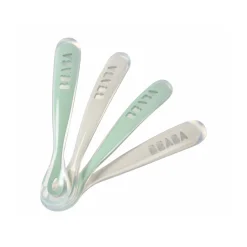 Lot de 4 cuillères 1er âge silicone Gris velours/Vert sauge