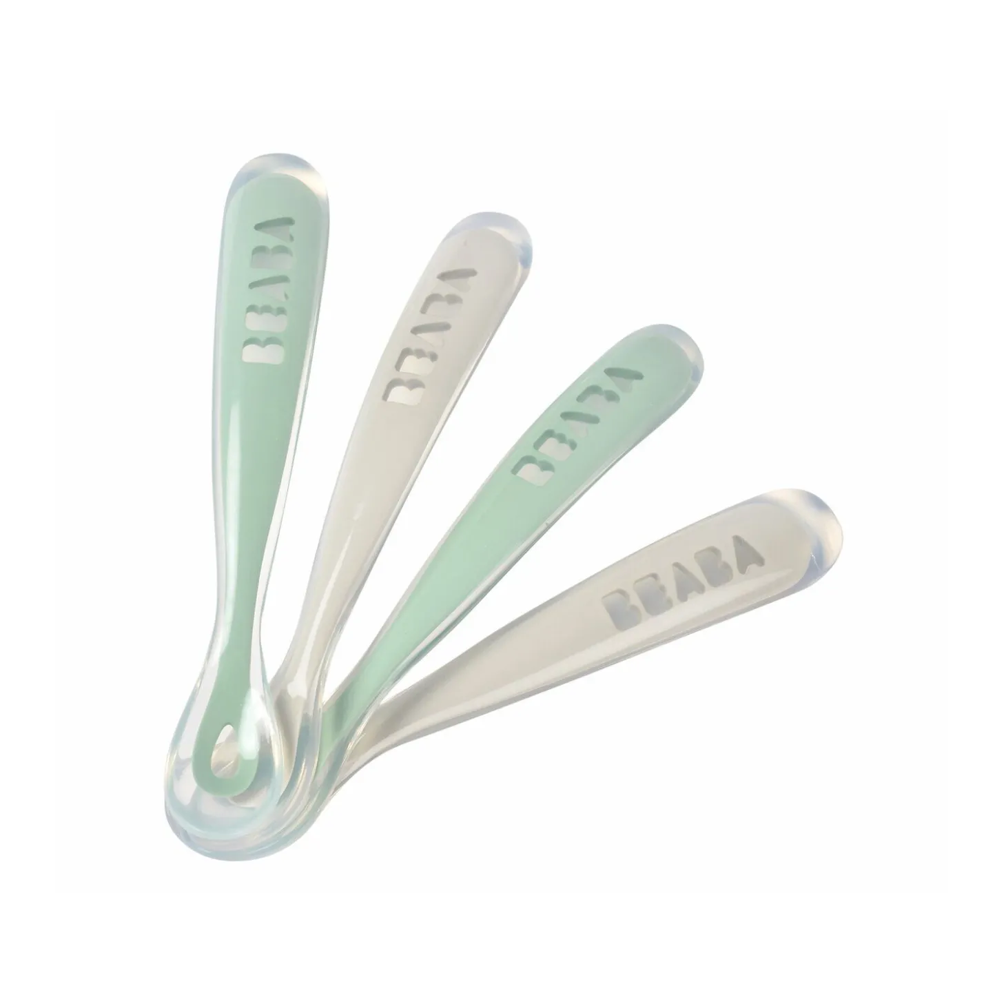 Lot de 4 cuillères 1er âge silicone Gris velours/Vert sauge