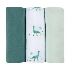 Lot de 3 langes en coton Jurassique/Vert