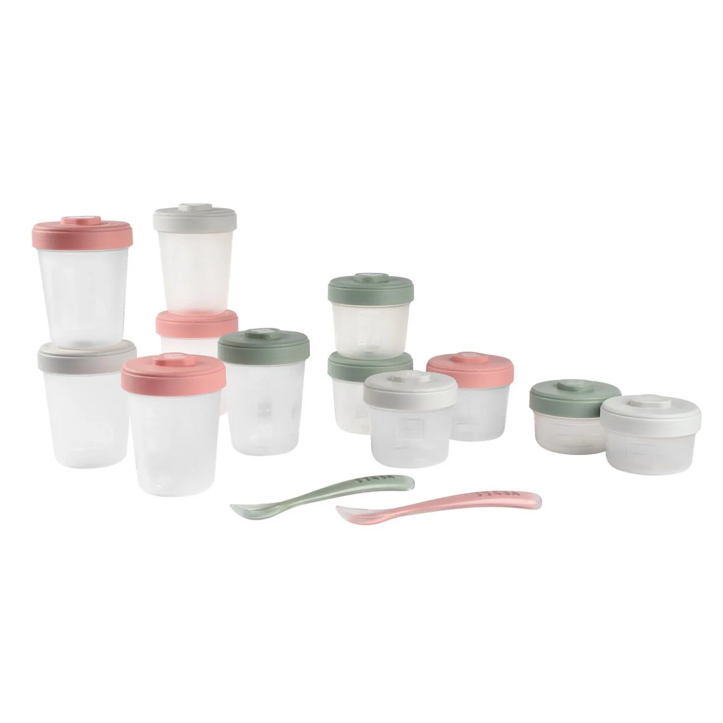 Pack premiers repas (12 portions + 2 cuillères) Eucalyptus/Rose/Gris
