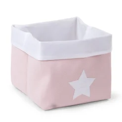 Panier De Rangement - 32x32x29 Cm - Toile - Rose Tendre Blan