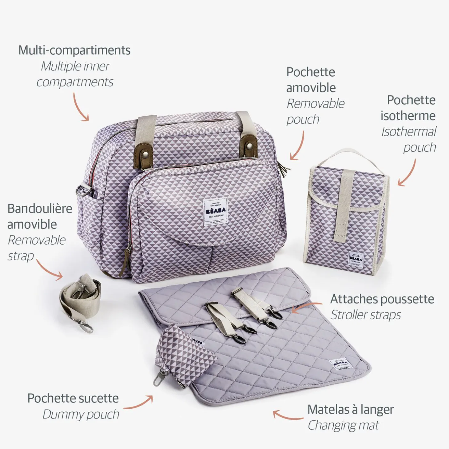 Sac à langer Genève Play print Gris/Corail